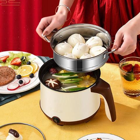 Nồi lẩu mini đa năng 2 nấc nhiệt kèm giá hấp tiện dụng